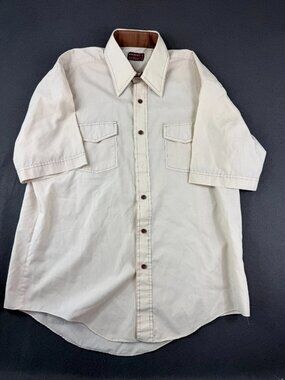 Vintage Kingsport Mens Off White Button Up Shirt Short Sleeve Chest Pocket L
